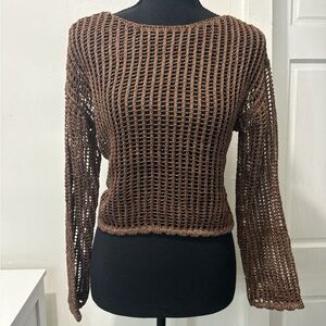 NWT Brown Open-Knit Women’s Sweater - Breathable Long Sleeve Top